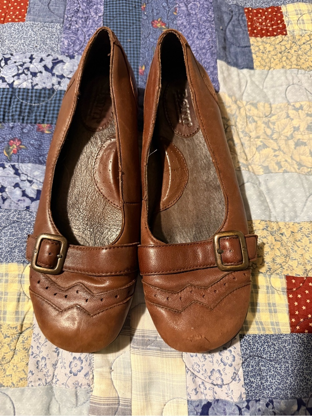 Born Brown Leather Buckle Flats